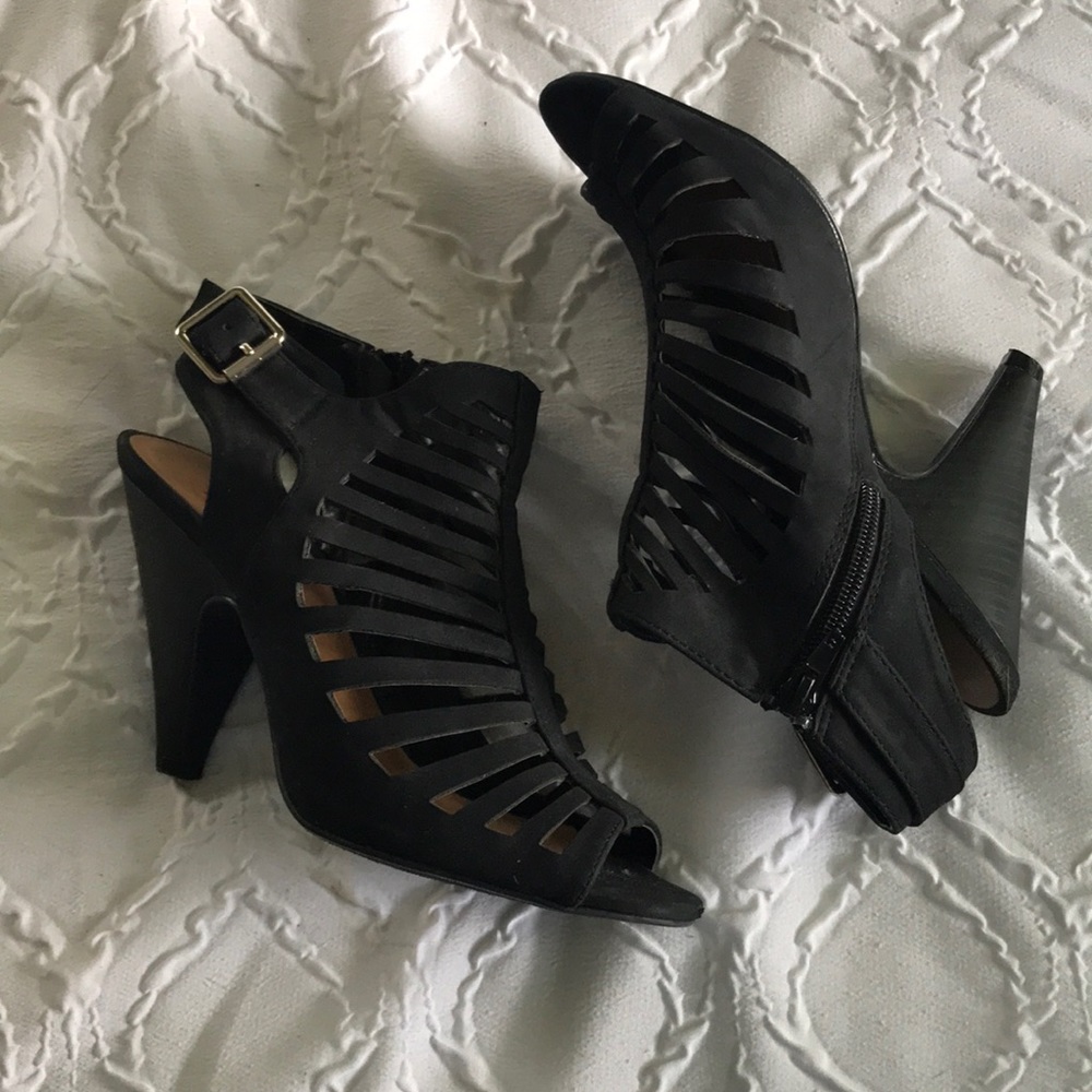 Black caged heels